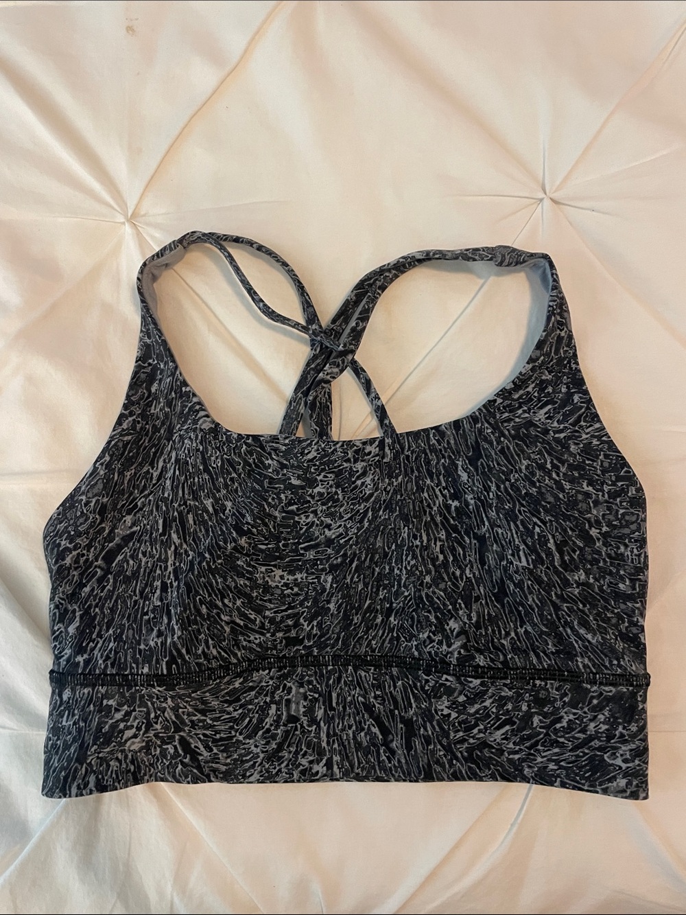 lululemon athletica Black & White Marble-Print Strappy Sports Bra
